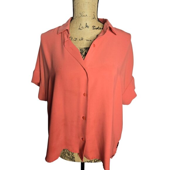 Rachel Zoe Orange Boxy Loose Button Down Shirt - Picture 1 of 11